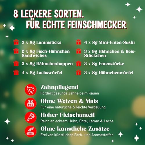 Für Ihren Hund Nur Das Beste - 8 Echte Fleischleckereien im Adventskalender – Glutenfrei & Weizenfrei – Nur Dieses Jahr Erhältlich, Lamm, Huhn, Lachs, Fisch, Kodipets