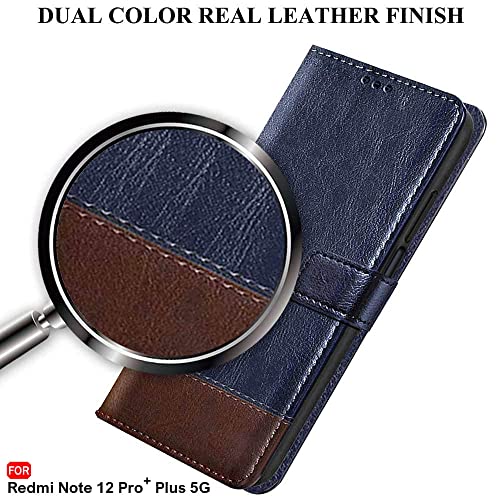 Image of TheGiftKart Flip Back Cover Case for Mi Redmi Note 12 Pro Plus 5G | Dual-Color Leather Finish | Inbuilt Stand & Pockets | Wallet Style Flip Back Case for Redmi Note 12 Pro Plus 5G (Blue & Brown)