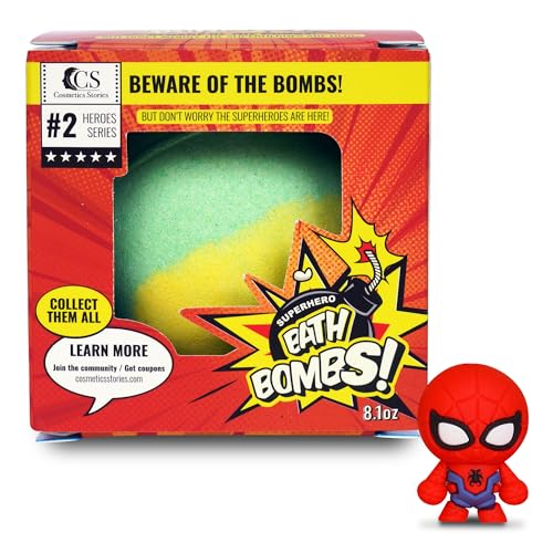 COSMETICS STORIES-Superhero Bath Bombs for Kids Gentle Organic & Mess-Free Fun with Surprises Inside! Vibrant Colors Great Scents Great for Superhero-Loving Kids! (Red Titan)