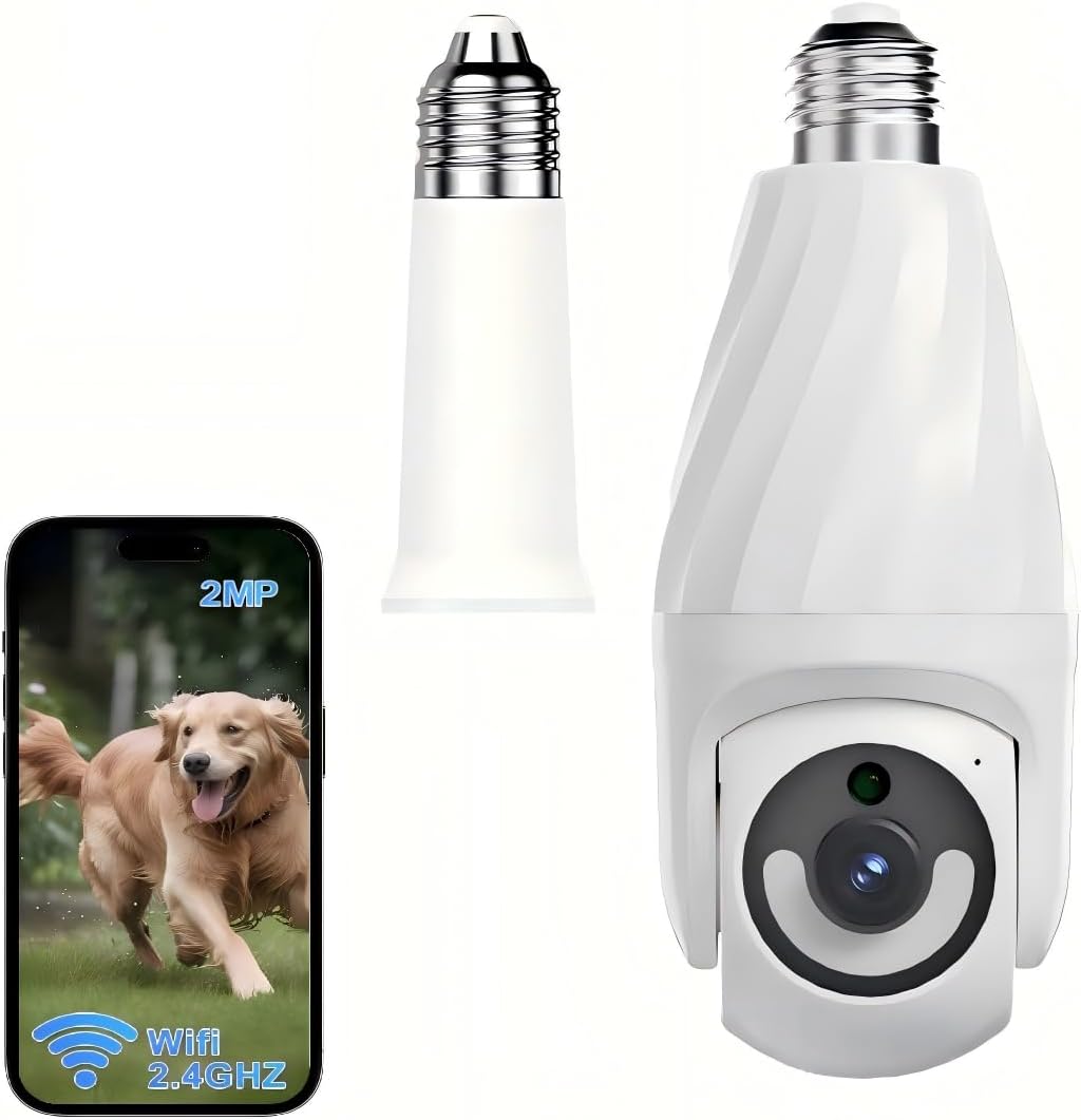Ameyes Cámara para Perros/Mascotas para Seguridad en el Hogar con Toma de Luz, Cámara Inalámbrica Interior/Exterior 1080P, Cámara WiFi de 2,4 y 5 GHz con Aplicación para Teléfono, Visión Nocturna en Color, Detección de Movimiento, Compatible con Alexa
