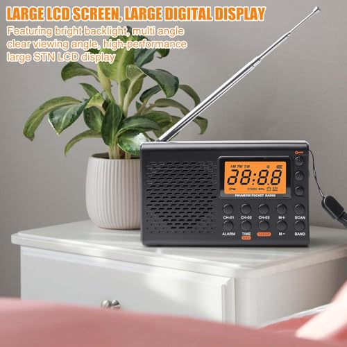 Tragbares Radio, AM,FM,SW Kofferradio mit LCD-Display, Batteriebetrieb, Eingebautem Lautsprecher Alarm Sleep Timer Kopfhöreranschluss, Küchenradio 35 Voreinstellungen Kleines Radio