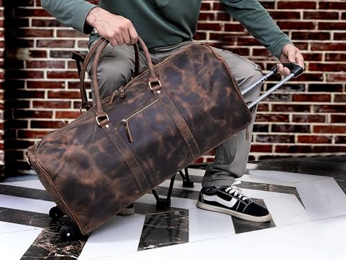 Cuero Weekender Leather Duffel Bag For Men Overnight Vintage Travel Duffle With Shoulder Strap Carry On Sports Gym 24 Inch Leather Luggage Carryall Cool Gifts For Him By Cureo thumb #1