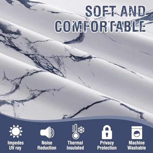 Image of BFAM Marble Print 100% Blackout Curtain with Black Linning at Back,Blue Marble Print Curtains for Living Room /Bedroom Thermal Insulated Energey Saving 10 Feet Pack of 1 Curtain