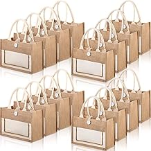 Reginary 16 Pcs Jute Burlap Totes Jute Tote Bags Reusable Burlap Beach Bags with Handle for Wedding Gifts, 11.8 x 7.87 x 5.5Beige,Classic