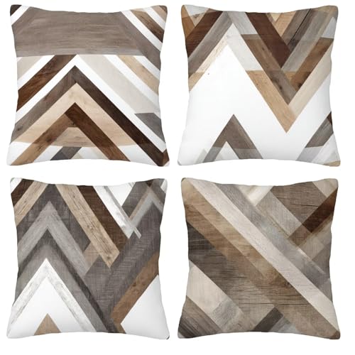Rayas Moderno Fundas de Cojines Decorativas Cuadradas de Terciopelo, 65x65cm con Cremallera Oculta para Sofá, Oficina, Silla, Dormitorio, Jardín, Exterior Decoración del Hogar, Juego de 4. H-109