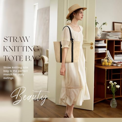 Image of Straw Bags For Women, Crochet Beach Bag Large Woven Shoulder Purse Handbag, Beach Tote Straw Bag for Summer Vacation