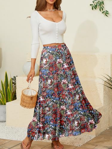 Image of NASHALYLY Women's Chiffon Elastic High Waist Pleated A-Line Flared Maxi Skirts
