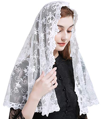 FANFAN Cathdral Church Veil MassLace Mantilla Chapel Veil Y015 (Flower Veil)