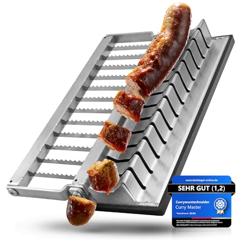 Curry Master Coupe-saucisses manuel en acier inoxydable – Coupe-saucisse pour saucisse au curry parfait et saucisses bratwurst | Lames ultra tranchantes et...