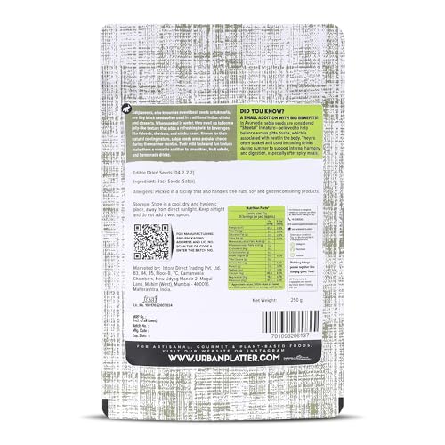 Image of Urban Platter Sabja Seeds, 250g (Basil Seeds for Weight Management, Digestion & Hydration, Rich in Fiber & Omega-3, Falooda, Detox Drinks & Smoothies)