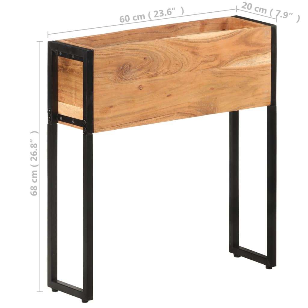 Donica z litego drewna akacjowego 60x20x68 cm podwyższona skrzynia na kwiaty z czarną stalową ramą do ogrodu balkonu patio do uprawy warzyw ziół owoców
