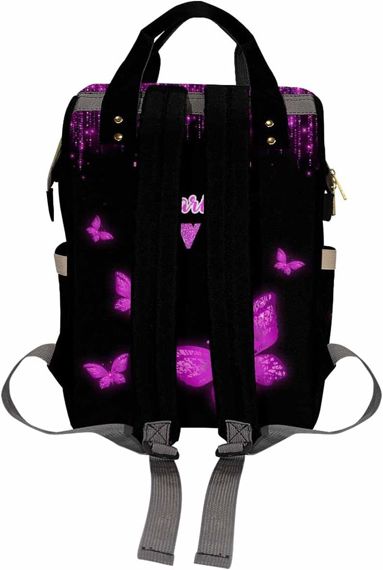 D-Story Customized Diaper Backpack - Waterproof Outdoor/Shopping Handbag, Multifunction Customized Newborn Gift - Colorful Butterfly