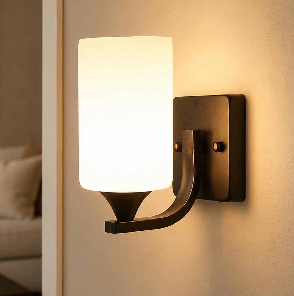 Image of Home Decor Wall Lights Glass Lamp Shade with Premium Finish & E27 Bulb Holder for Living Room, Bedroom, Balcony, Kitchen, Cafes | Decorative Night Lamps Fixtures | Elegant Wall Hanging Lights