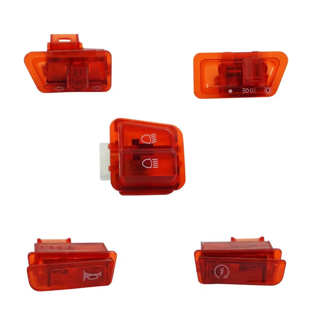 Cloudzy Motorcycle Transparent Horn Self-Start Indicator Headlight Dim/Dip Switches Button Fog Light Turn Signal Blinker High Low Beam Electric Start Modular Switch [ Pack of 5 ] (Red)-image-24