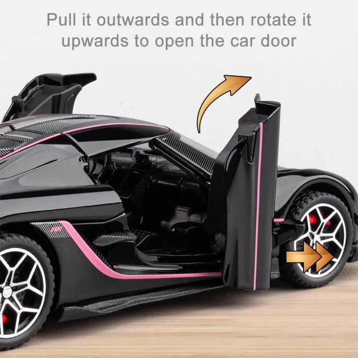 Image of Invite 1:32 Koenigsegg Jesko Die Cast Metal Sports Car Toy with Light & Sound, Pull Back Action, 4 Openable Doors, Alloy Model Car for Kids Boys Gift & Collection【Black Color】