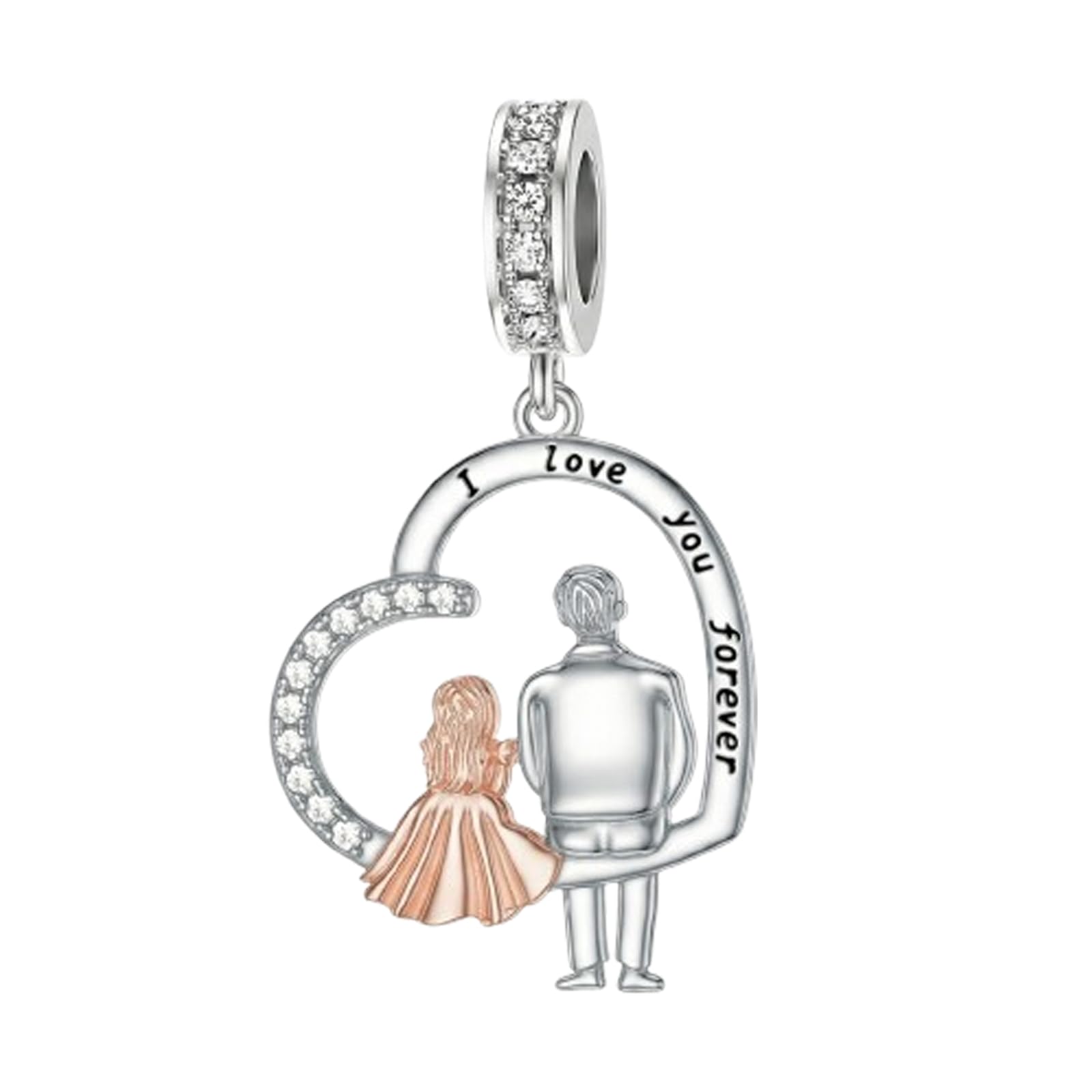 PROESS Father Mother Daughter Charm fit Charms Bracelet Sterling Silver Charms for Bracelets Birthday Valentines Day Gifts for Daughter Mother Lover
