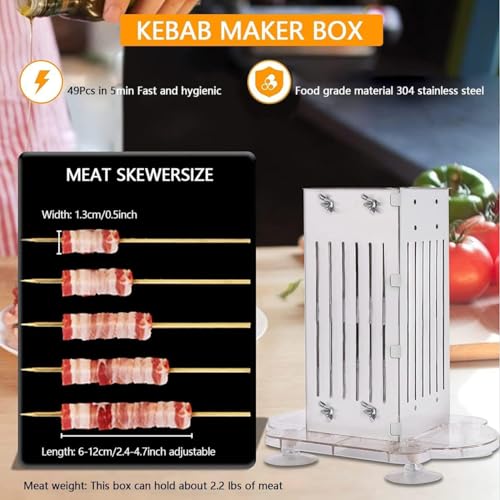 Kebab Maker Grill Box, spiedini in acciaio inox con 100 bastoncini, perfetto per barbecue e kebab