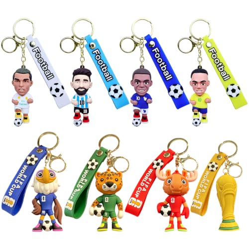 HOWILIM 8Pack World Cup Mascot and Star Player Keychain 2026 Merchandise 3.2 Inch PVC Soccer Figure Key Ring Set Official Fan Collectible Gift for Keys Backpack Purse