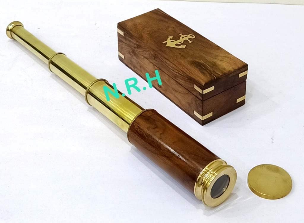Telescopio in ottone da 35,6 cm con scatola di legno, vetro spia pirata, lente di Barlow, livello di abilità per principianti