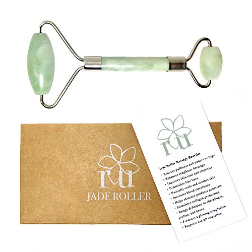 Jade Roller | Real Natural Jade Stone Facial Massager | Welded Construction | Smooth Double Roller | Anti-Aging, Skin Toning, Face Slimming, Lymphatic Drainage Enhancing Skincare Massage Tool | by ru