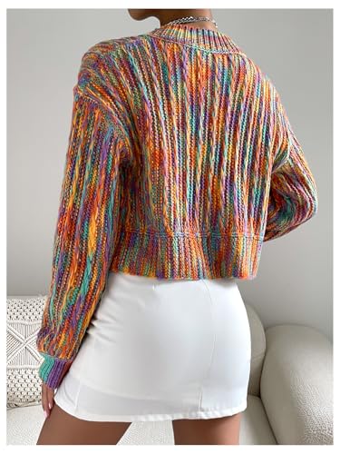 WDIRARA Women's Rainbow Crop Cardigan Sweater Long Sleeve Loose Fit Knitted Top Knitwear3