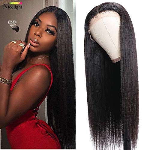 Nicelight Straight Human Hair lace Front Wigs 13×6 With Baby Hair Pre Plucked Natural Hair Line Bleached Knots Wigs for Black Woman 150% Density Lace Frontal Wig Natural Color( 20 inch)