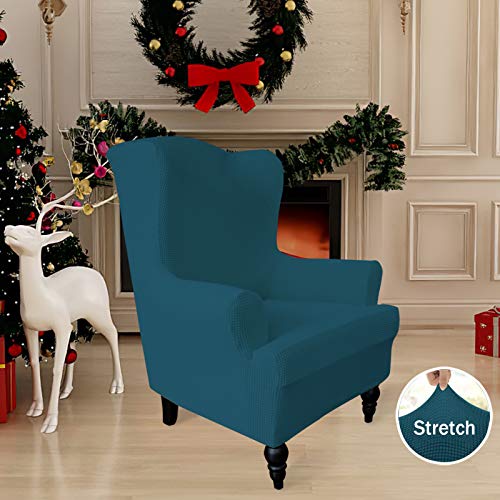 Image of Easy-Going Stretch Wingback Chair Sofa Slipcover Peacock Blue | 1-Piece Sofa Cover Furniture Protector Couch Soft with Bottom, Spandex Jacquard
