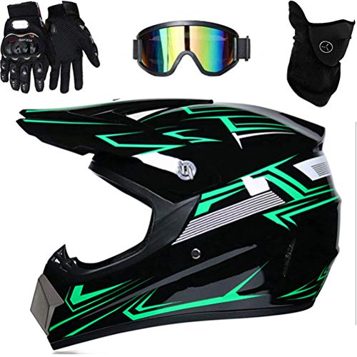 HUSHUI Casco de Motocross, Casco Profesional de Motocross Motocross Dirt Bike Off Road Conjunto de Cascos de Moto Casco Integral con Gafas Guantes Cubierta Facial, Casco de Motocicleta