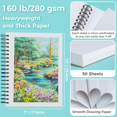Image of Ohuhu Double-Sided Marker Pad 7 inchx10 inch 60 lb /280 GSM | Bleedproof, Heavyweight Smooth Paper, 50 Sheets /100 Pages, Spiral-Bound Drawing Book for Alcohol Markers