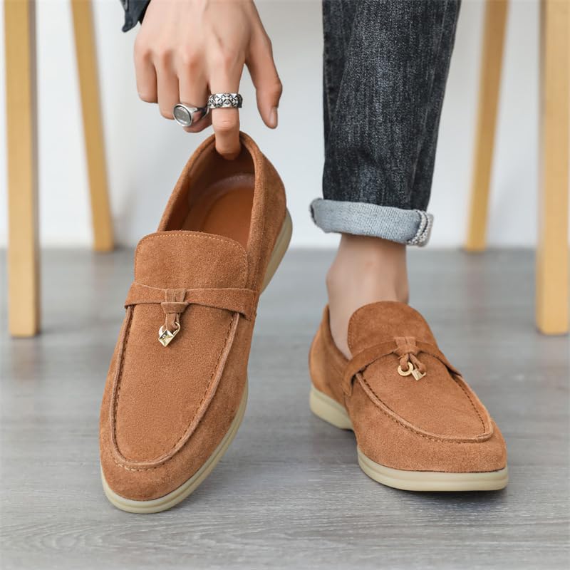 Men's Suede Loafers 2025 Fall Penny Tassel Slip-On Dress Shoes, Casual British Style for Wedding Parties and Daily Wear3