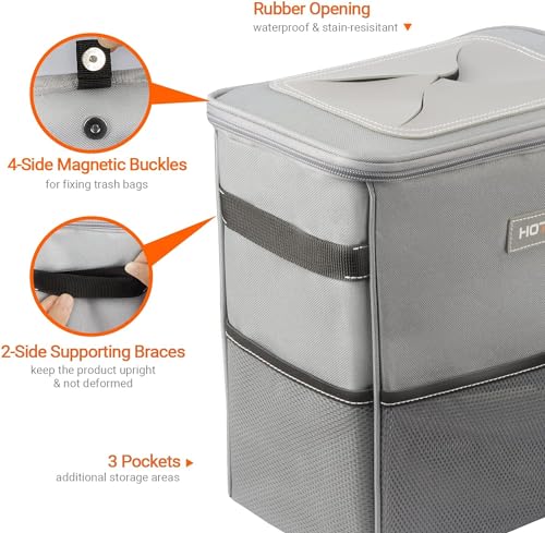 Image of HOTOR Car Trash Can, Leakproof Car Organizer, 3-Gallon, Grey