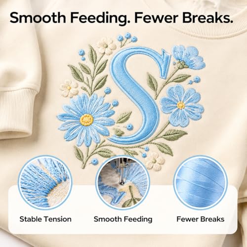 Image of Simthread 5000M 40WT Polyester Embroidery Thread, Light Blue 017 | 5000M 40WT polyester thread feeds smoothly for machine embroidery, monograms, logos, patches and quilting.