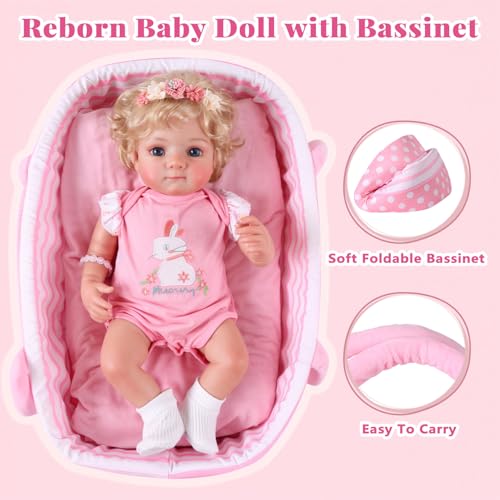 Muñeca Bebé Reborn con Moisés 17 Pulgadas miniatura 3