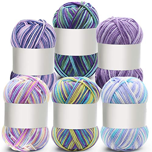 Image of 6 Pieces 50 g Crochet Yarn Multicolor Acrylic, 5-ply, Purple Blue Mix