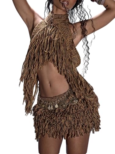 MakeMeChic Women's Fringe Sweater Open Back Tops...