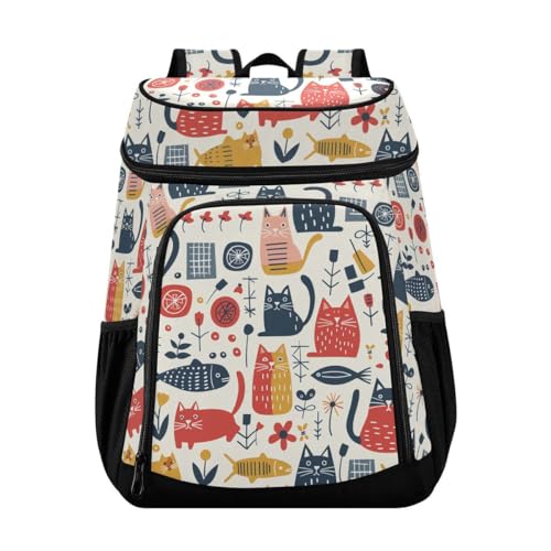 Cartoon Cats Cooler Backpack Leakproof Insulated Lunch Cooler Bag 30 Cans Camping Backpacks for Beach Hiking Camping