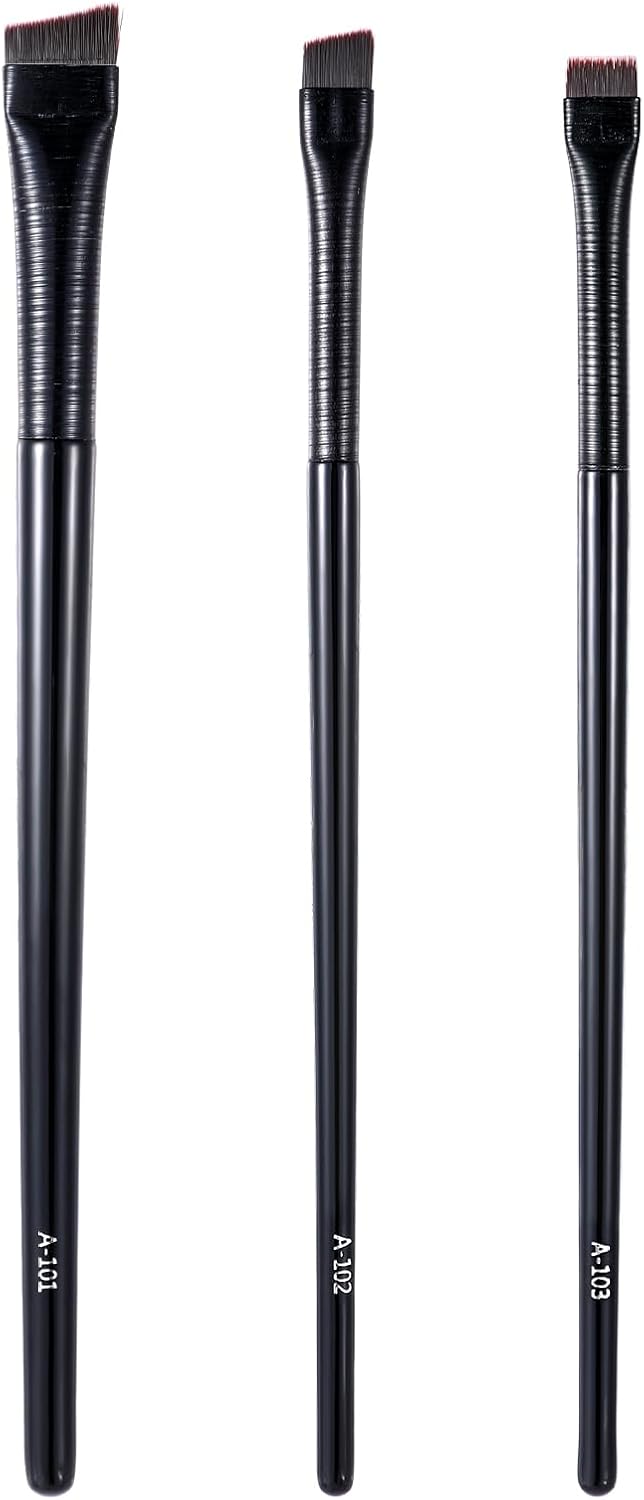 Eyeliner Brush Fijn Hoekig, 3 Stijlen Ultra Dunne Eye Liner Make-up Borstel Set Professionele Wenkbrauw Tint Borstels Fijne Schuine Platte Punt Hoek Eye Brow Tinting Borstels Zachte