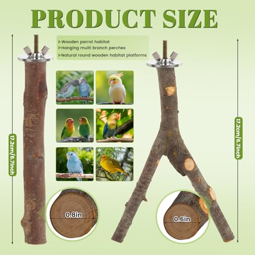 Image of 6 Pack Natural Wood Bird Perches for Cage, Wooden Parrot Perch | Wood Bird Stand Toy, Hardwood Branches, Climbing & Chew Toy for Bird Cage Accessories, Ideal for Parakeets Budgies Cockatiels