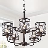Industrial Light Fixture Farmhouse Chandelier, 5-Light Height Adjustable, Hanging Light Fixtures for...