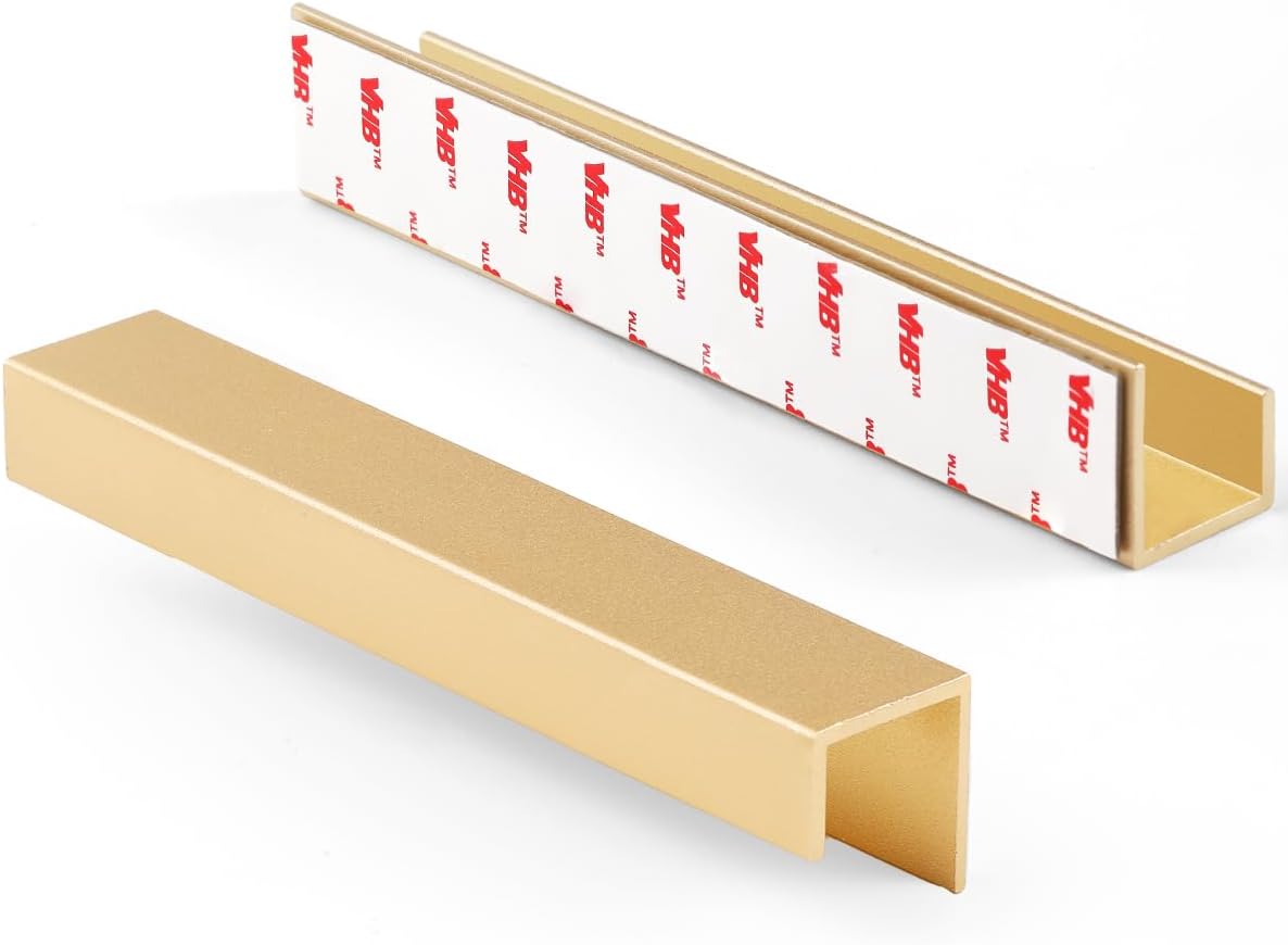 10 Pack Adhesive Handles Gold 5-1/2" Length(Cover 5" Hole Center) Finger Pulls Stick on Drawer Pulls Decorative Kitchen Dresser Cupboard Bathroom Vanity Cabinet Hardware