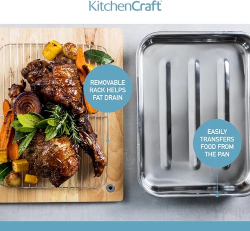 KitchenCraft Roasting Tin with Rack, Stainless Steel Roasting Tin, Large, 43 x 31 cm, Silver - Image 6