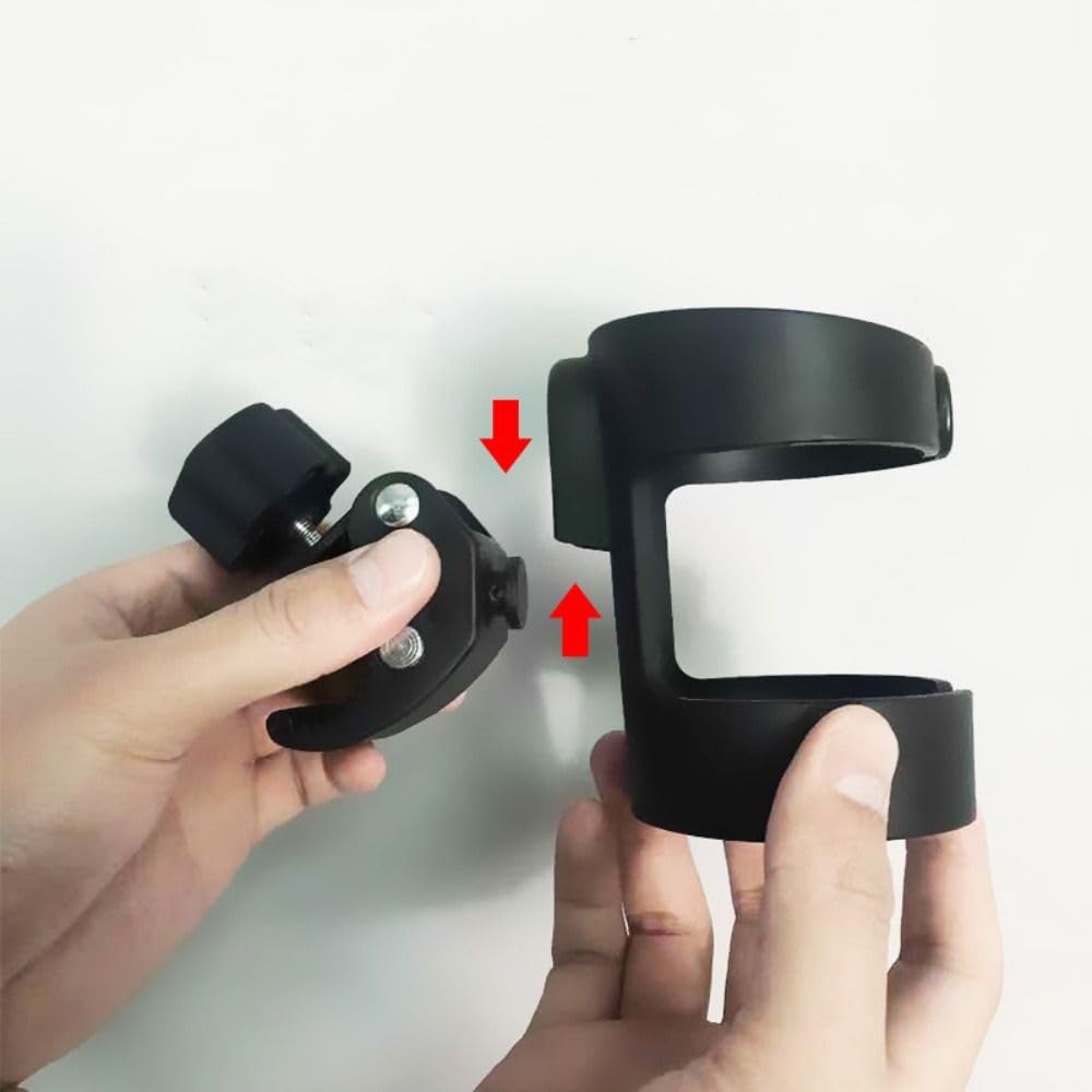 Portabicchier per Passeggino Universale, Antiscivolo, Rotazione a 360°, Portabottiglie per Biciclette, Carrellini, Deambulatori e Sedie a Rotelle (Nero)