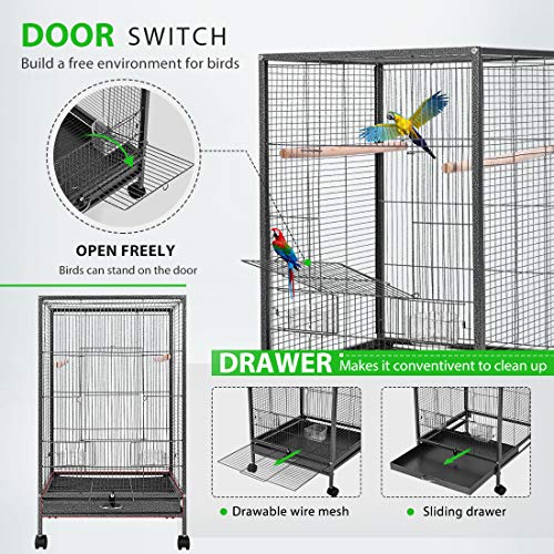VIVOHOME 30 Inch Height Wrought Iron Bird Cage with Rolling Stand for Parrots Conure Lovebird Cockatiel Black - Image 5