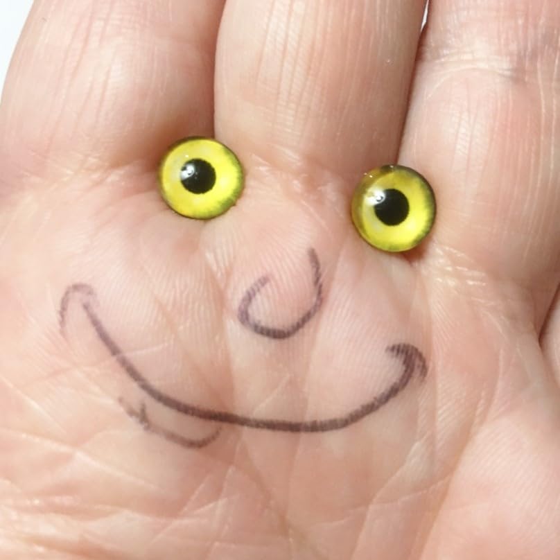 M01588 MOREZMORE 2pc Glass Eyes Iris 8mm Yellow Flat Back for Puppet or Doll or Needle Felted Animal