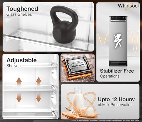 Image of Whirlpool 192 L 4 Star Vitamagic PRO Frost Free Direct-Cool Single Door Refrigerator (215 VITAMAGIC PRO ROY 4S Aura Steel-Z Fridge, Silver, Auto Defrost Technology)