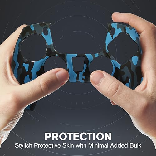 Image of Fosmon Non-Slip Silicone Protective Case Compatible with Sony PS5 Controller (2 Pieces - Camo Black /Blue) Anti-Sweat Case Cover with 8 Pro Thumb Caps