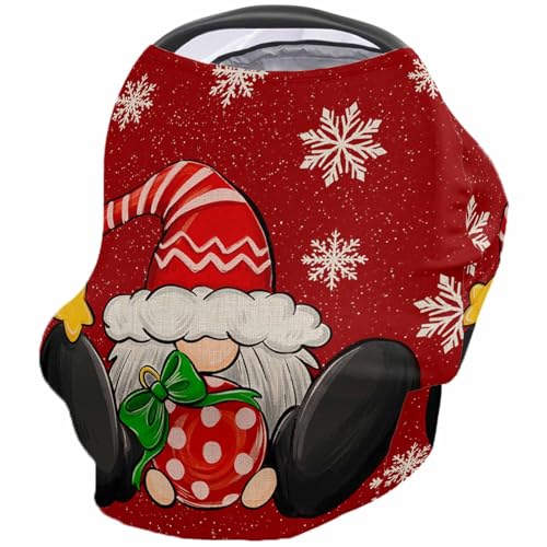Nursing Cover for Breastfeeding Scarf, Christmas Snowflake Cartoon Gnomes Retro Red Baby Car Covers Super Soft Multi Use for Canopy Shopping Cart Cover Blanket Stroller Cover