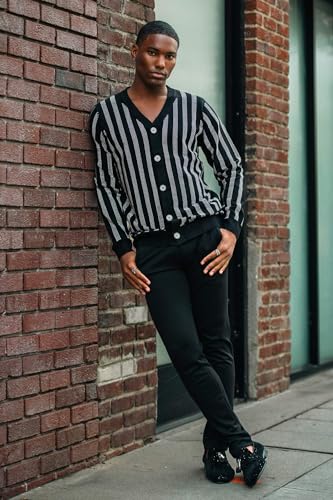 Barabas Men's Rhinestone Geometric Stretch Cardigan Sweater 4CJ024