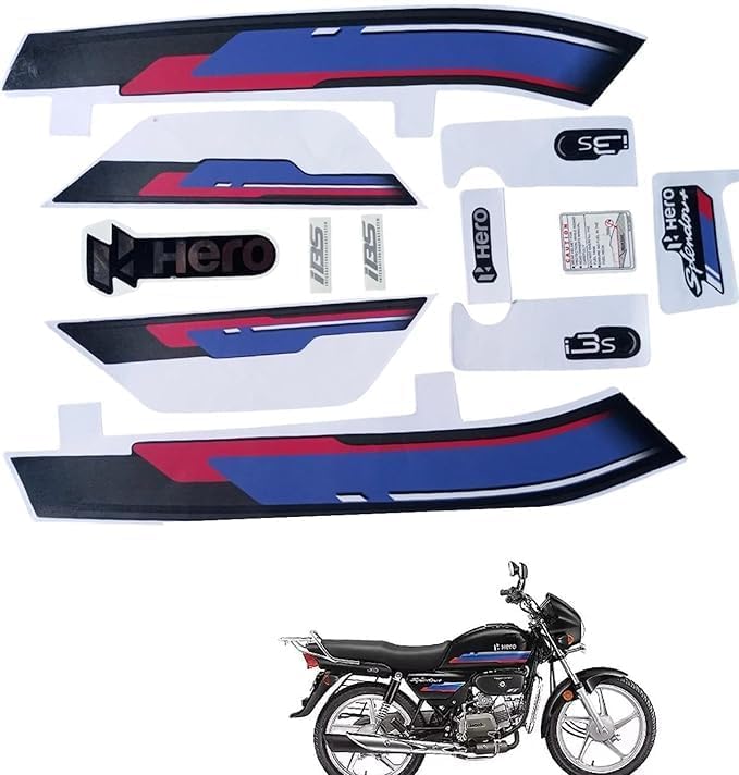 Image of Bike Sticker Kit for Hero Splendor Model, Red and Blue, Both Sides (2026 Model)