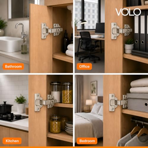 Image of VOLO Cabinet Hinges, Set of 1 (2 Pieces) for Furniture, Wardrobes, Doors, and Storage Units | (3D Soft Close (Mild Steel), 0 Crank | Full Overlay)
